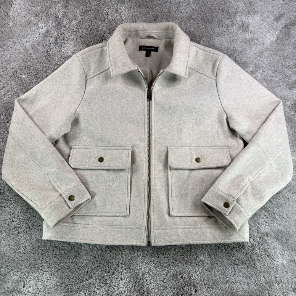 Banana Republic Jacket Womens M Beige Zip Up Utility Barn Chore Coat Cropped
